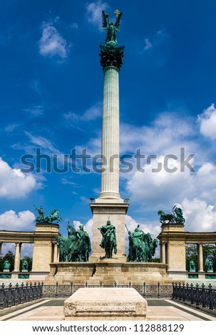 The statue of Heroes' Squar, major attraction of Budapest, Hungary.