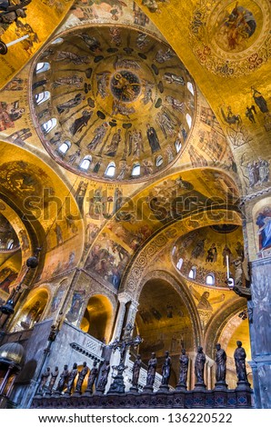 VENICE, ITALY - APRIL 2: Image with interior of Basilica San Marco, taken on April 2, 2013, in Italy. Interior byzantine style painted dome of Basilica di San Marco, Venice