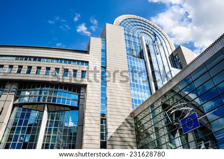 BRUXELLES, BELGIUM - 13 AUGUST 2014. European Parliament in Brussels, Belgium, directly elected parliamentary institution of the European Union (EU).