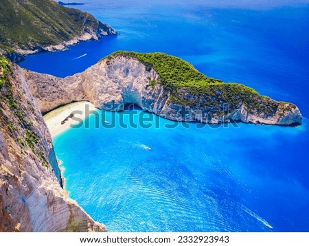 Similar – Image, Stock Photo Mediterranean Greek landscape drone shot at Kavourotripes beach with bathers. Sithonia Chalkidiki peninsula aerial top view with rocky coastal, crystal clear waters & sea beds with umbrellas.