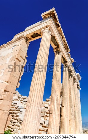 Erechtheion on Acropolis, one of the ancient greek civilization temples. Athens, Greek