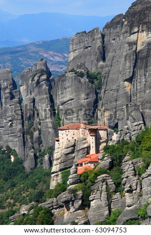 Roussanou monastery from Meteora, Greece. The monastery was founded in 1545 on the site of an earlier church.
