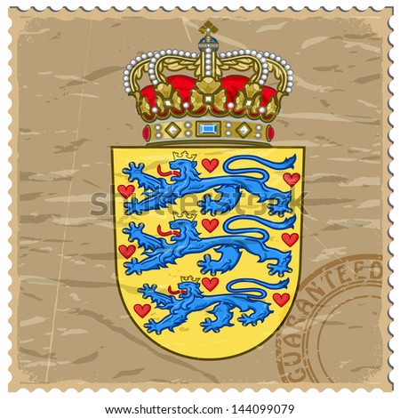 Coat of arms of  Denmark on the old postage stamp