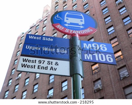 A Bus Stop Sign On The Upper West Side Of Manhattan, New York City ...