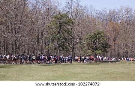 POCONO MANOR, PA - APR 29: Participants begin the event after crossing the starting line at Tough Mudder on April 29, 2012 in Pocono Manor, Pennsylvania. British Royal troops designed the course.