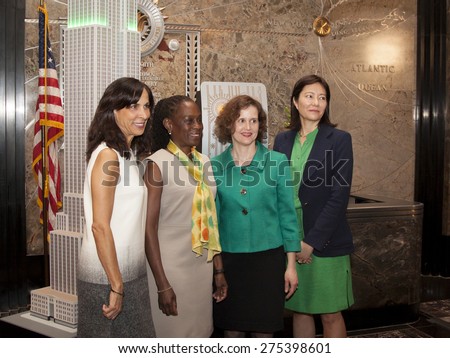 NEW YORK - MAY 5, 2015: Jill Scalamandre of Coty Skincare, NY First Lady Chirlane McCray, and Mary Giliberti and Barbara Ricci of NAMI pose for pictures in the lobby of the Empire State Building.