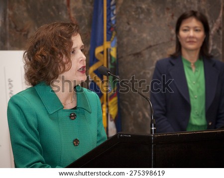 NEW YORK - MAY 5, 2015: Executive Director of NAMI, Mary Giliberti speaks at the ceremony to light the Empire State Building green to raise awareness for mental health needs and services in NYC.