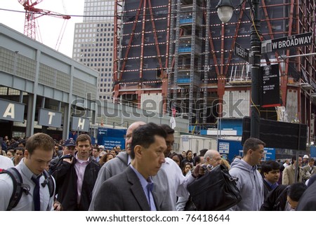 NEW YORK - MAY 2: Commuters exit from the World Trade Center PATH on May 2, 2011 in New York City. Osama bin Laden was killed in Pakistan by US Seals the day before.