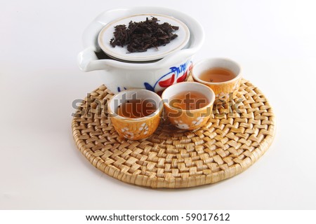 Chinese tea set isolated on white. Concept of chinese tea art. Contain clipping path.