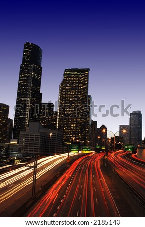Heavy traffic on highway in the city (slow time exposure)