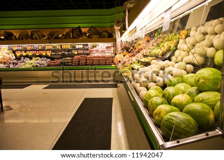A shot of a produce section in a grocery store or supermarket