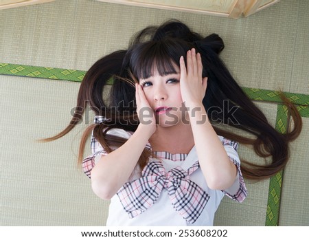 japanese student girl lady in tatami room asian anime