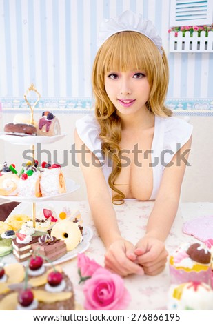 asian sexy lady woman huge breast table cake sweet
