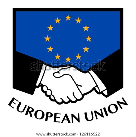 European Union flag and business handshake, vector illustration
