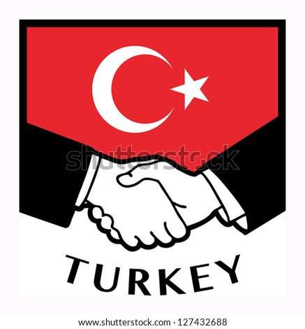 Turkey flag and business handshake, vector illustration