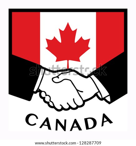 Canada flag and business handshake, vector illustration