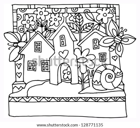 Houses And Garden - Spring, Hand Drawn Illustration - 128771135 ...