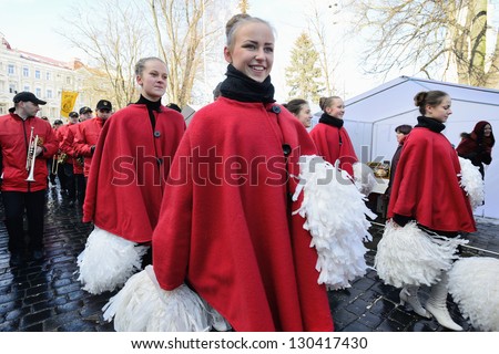 VILNIUS, LITHUANIA - MARCH 2: Unidentified peoples parade in annual traditional crafts fair - Kaziuko fair on Mar 2, 2013 in Vilnius, Lithuania