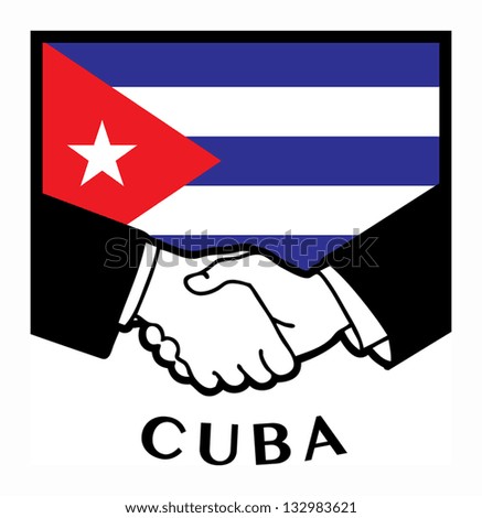 Cuba flag and business handshake, vector illustration