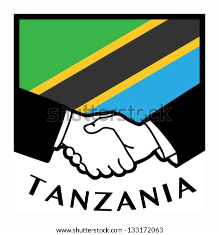 Tanzania flag and business handshake, vector illustration