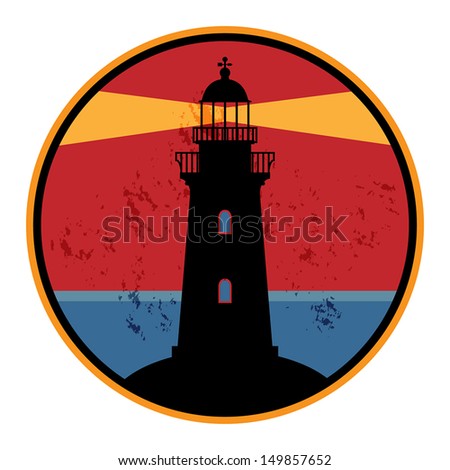 Label with lighthouse, vector illustration