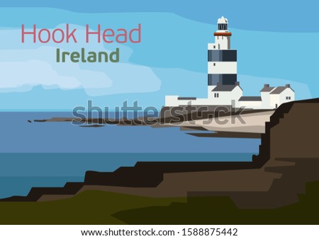 Hook Lighthouse at Hook Head, Wexford, Ireland. Vector illustration