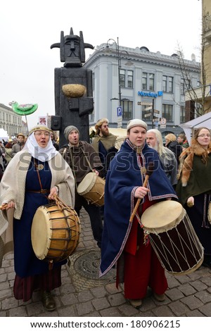 VILNIUS, LITHUANIA - MARCH 8: Unidentified peoples parade in annual traditional crafts fair - Kaziuko fair on Mar 8, 2014 in Vilnius, Lithuania