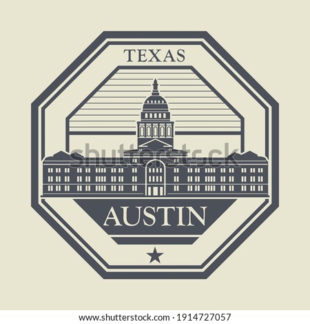 Stamp or label with words Austin, Texas inside, vector illustration