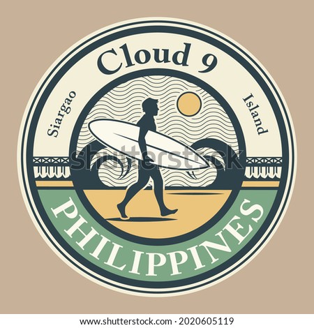 Cloud Nine, Siargao Island, Philippines - surfer sticker, stamp or sign design