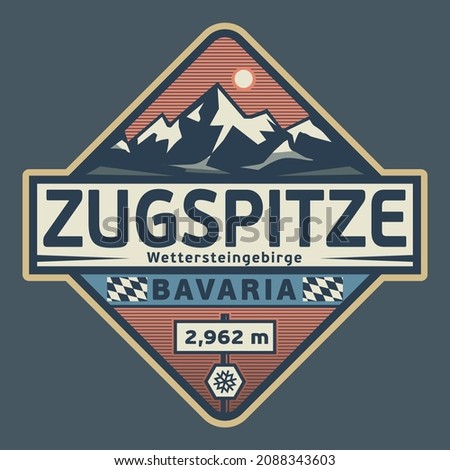 Abstract stamp or emblem with the name of Zugspitze, Bavaria, Germany, vector illustration