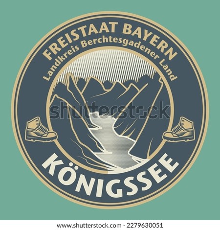 Abstract stamp or emblem with Konigssee Lake, Bavaria, Germany name, vector illustration