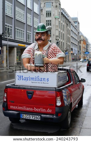 BERLIN - DECEMBER 26: Restaurant advertising in a street on 26 December 2014 in Berlin, Germany. Beer is a major part of German culture.