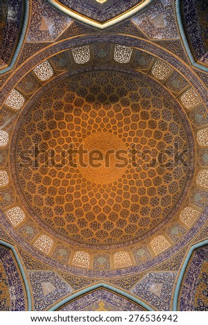 ISFAHAN - APRIL 19: interior of the Sheikh Lotfollah Mosque in Isfahan, Iran on April 19, 2015. Construction of the mosque started in 1603 and was finished in 1619.