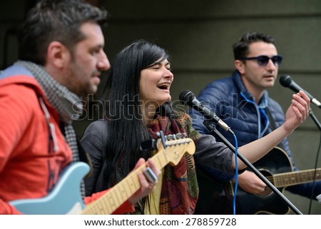 VILNIUS, LITHUANIA - MAY 16: Unidentified musicians perform during the Street Music Day on May 16, 2015 in Vilnius. It\'s the most popular event on May in Vilnius, Lithuania.