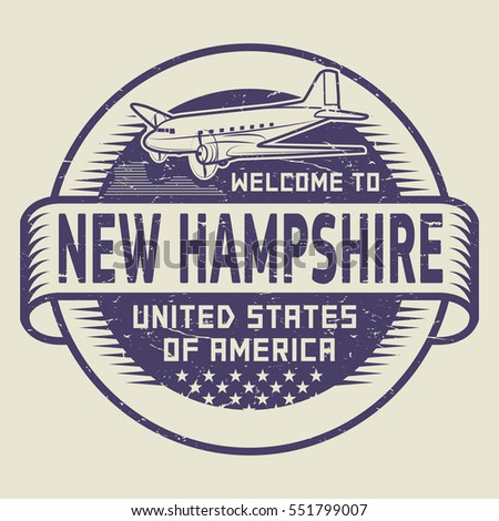 Grunge rubber stamp or tag with airplane and text Welcome to New Hampshire, United States of America, vector illustration