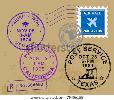 Set of USA post stamp symbols, vector illustration