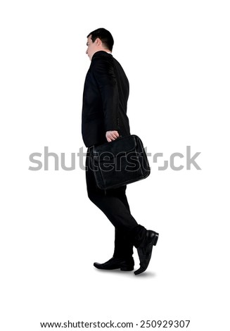 Isolated business man walk back
