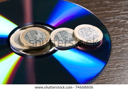 Group of euro coins on cd-rom