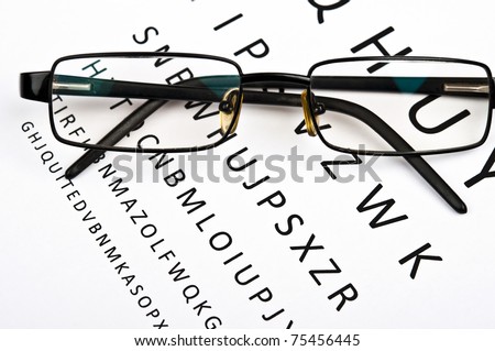 Eye glasses on examination paper