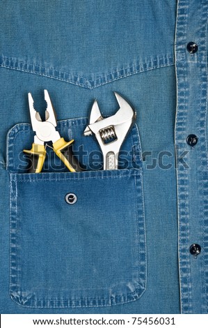 Jeans shirt pocket with hand tools