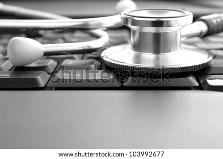 stethoscope and keyboard, as well as a place for your text