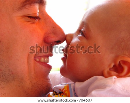 father and son, nose to nose in touch