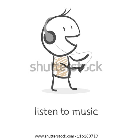 Cartoon man listening to music