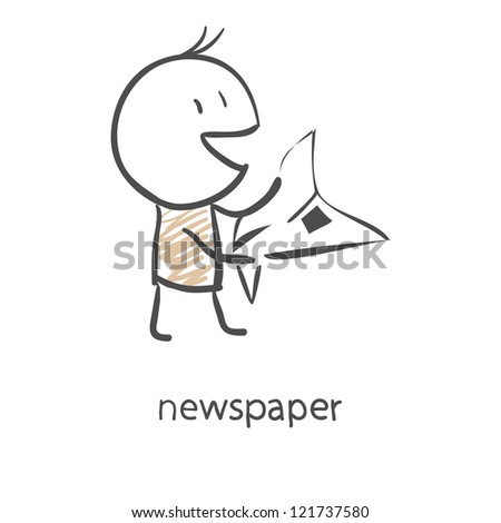 Cartoon man reading a newspaper