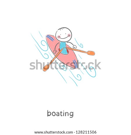 A man in a kayak. Illustration.