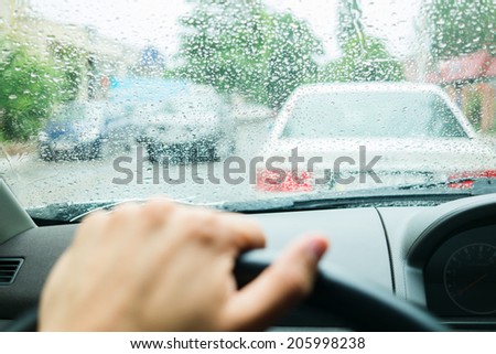 rain drops on car glass in rainy days