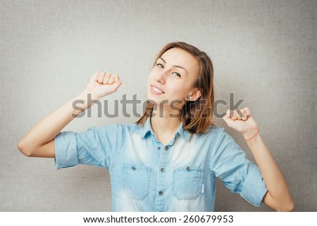 female gesture to get up early morning. isolated on gray background