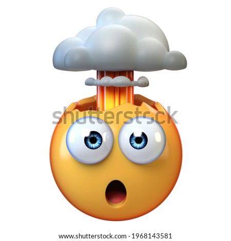 Mind blown emoji, exploding head emoticon on white background, 3d rendering