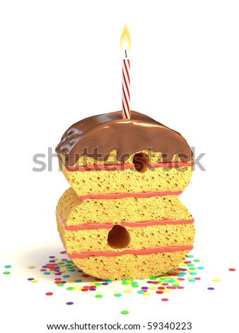 Number Eight Shaped Chocolate Birthday Cake With Lit Candle And ...