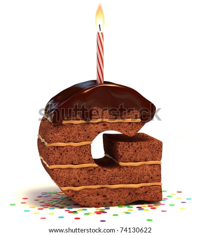 Letter G Shaped Chocolate Birthday Cake With Lit Candle And Confetti ...